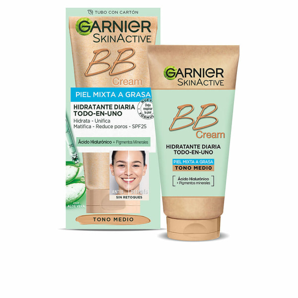 Fuktighetskrem med farge Garnier Skinactive Bb Cream Kombinasjonshud Fet hud Medium 50 ml Spf 25