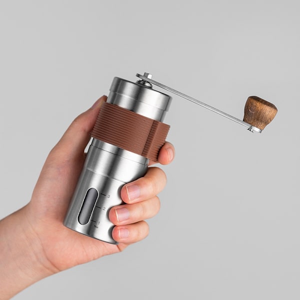 Manuell kaffekvarn Bärbar kaffebönskvarn Rostfritt stål Mini slipverktyg Justerbara inställningar Handvev Resekvarn Brown