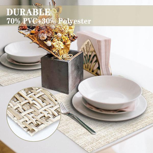 Sett med 7 plassmatter, vevde plassmatter, vaskbare og holdbare plassmatter beige