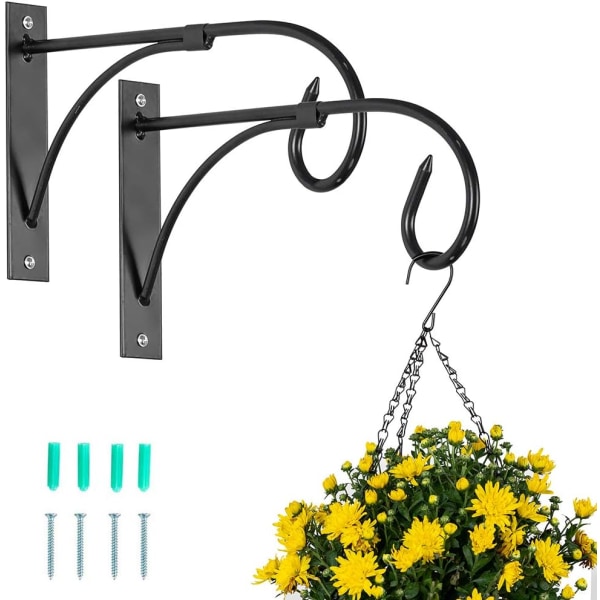 2 stk. Hengekonsoll Brakett Utendørs Plantekroker, Metall Hage Hengende Kroker Vegg Plante Henger Braketter for Hengende Planter Lykter（Svart） Black