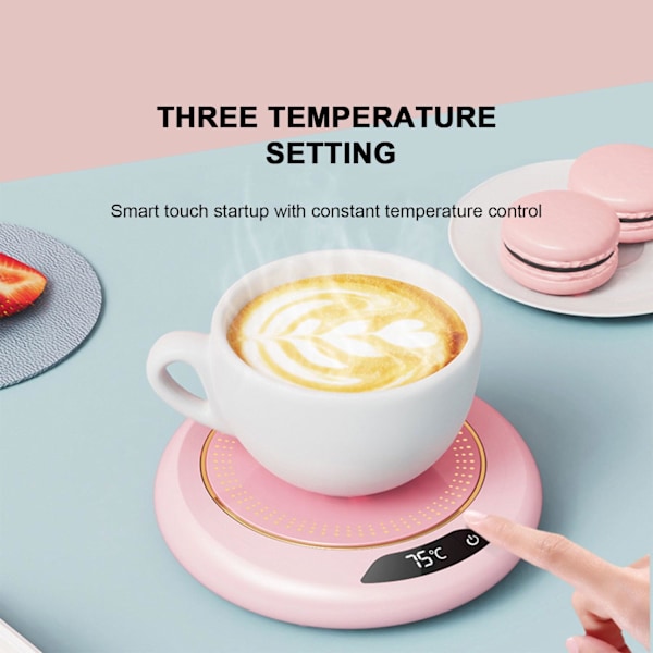 Värmeunderlägg med konstant temperatur, automatisk avstängning, för skrivbord med 3 temperaturinställningar, för kaffe, drycker, te, varm choklad, rosa