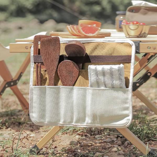 Bordsartiklar Förvaringsväska Köksredskap Canvas Organizer för Ryggsäck BBQ Camping Vandring Bestick