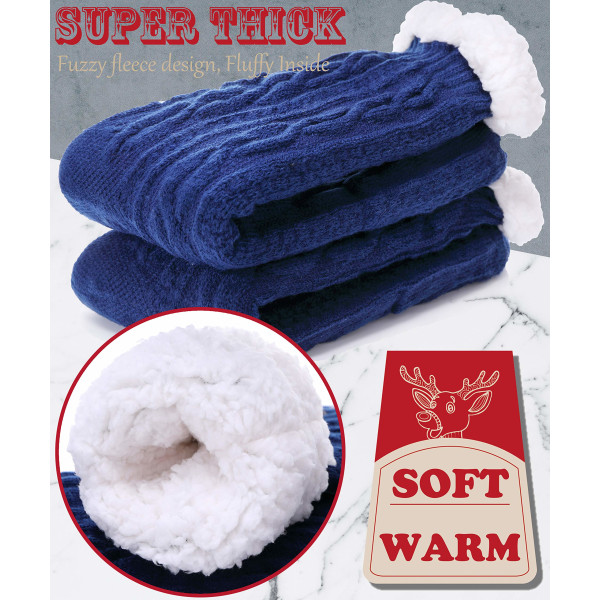 Herreslippers Fluffy Sokker Termiske Vinter Hyggelige Hytte Varme Fleece Bløde Komfortable Tykke Skridsikre Seng Julehjemmegave Strømpegave Navy blue