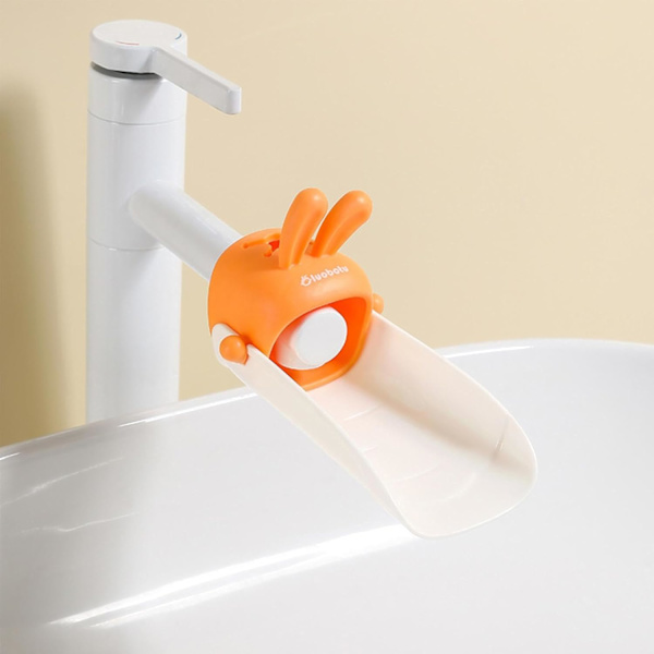 Haneforlænger til småbørn, Vaskforlænger til børns håndvask, Haneforlænger til babyvask, Vandafleder, Orange