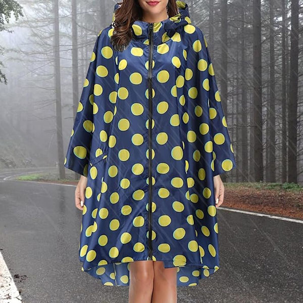 Regnjakke Dame Herre Regnponcho Regnfrakk Vanntett Lett Regnklær med Hette Regnkappe Jakke Regnponcho Kappe blue+yellow