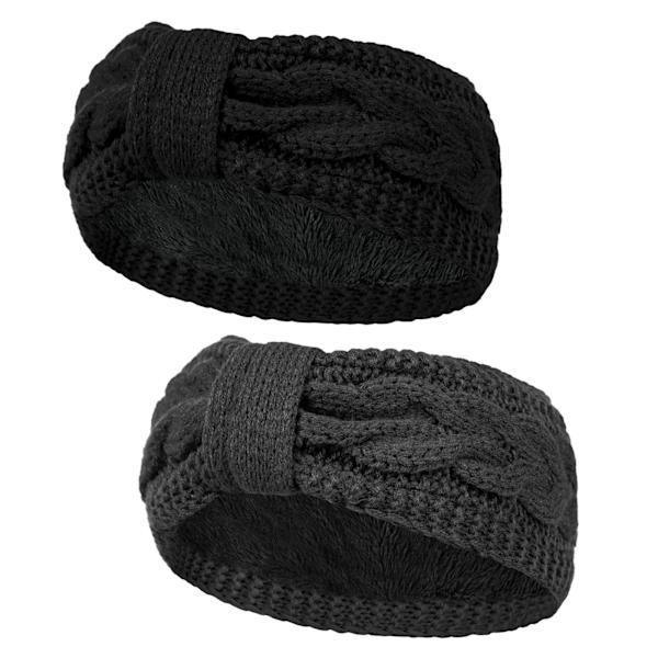 Vinterstrikkede termiske pandebånd til kvinder Strikkede sløjfe fløjl ørevarmer pandebånd til damer piger, elastiske hæklede hårbånd tyk turban Gray,Black