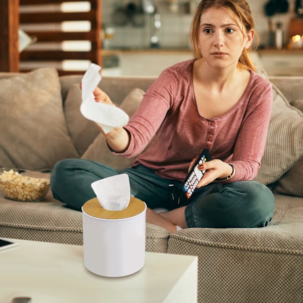 Servetthållare Box, Ansiktservetthållare med Trälock, Servett Dispenser Box Behållare med Fjärrkontroll Pen Desk Förvaring round