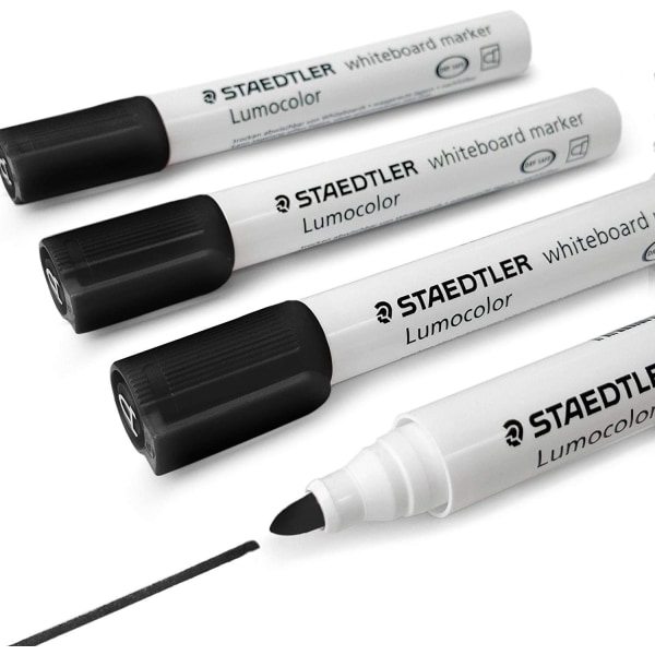 Whiteboard Marker Penne 351 - Dry Erase Correction Pen - Bullet Tip - Pakke med 4 x sort