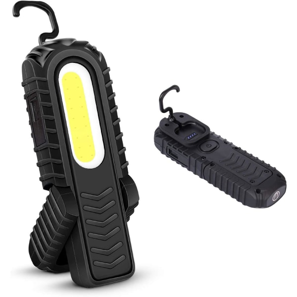 Oppladbart LED-arbeidslys, 5W COB LED-inspeksjonslys foran med krok og magnetisk sokkel for bil, nødsituasjon (svart)