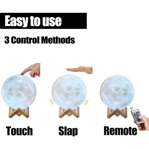 Månelampe Belysning Månelys 15cm med Fjernbetjening & Touch Control, Justerbar Lysstyrke USB Genopladelig Lunar Lys, Gave