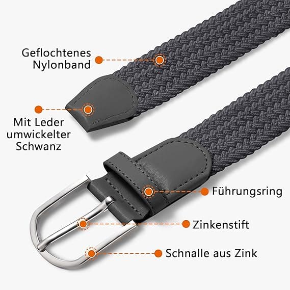 Herrbälte, elastiskt flätat bälte unisex män kvinnor flätat elastiskt stretch vävt bälte 33mm(1,25\")grå