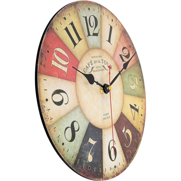 Vintage seinäkello, 30 cm ranskalainen maalaistyylinen toscanalaistyylinen puinen kello hiljainen tikittävä kello olohuoneeseen makuuhuoneeseen keittiöön maalaistalo hotelli