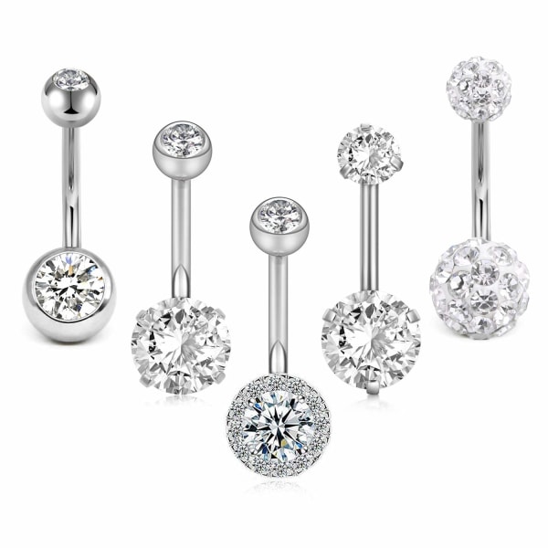5 delar navel piercing skivstång set piercing smycken silver