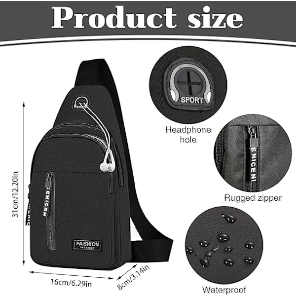 Liten ryggsäck för män Lätt nylon sling ryggsäck väska Anti-stöld Casual män kvinnor bröstväska för vandring cykling utomhus resor（Svart） Black