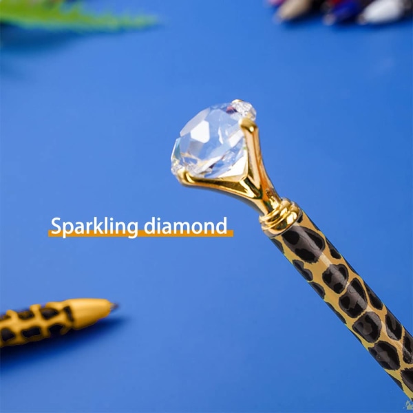 Timanttikynä, 10 kpl Leopard Crystal Diamond Pens Bulkki, 1,0 mm keskipiste musta mustekynä, metallikierre söpöt kynät