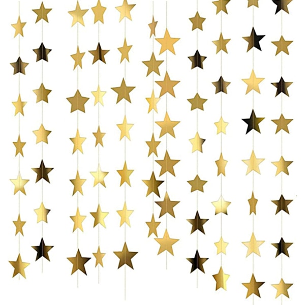 4 st reflekterande stjärnpappersgirlang, hängande dekoration Twinkle Little Star Girlands Glitter Star Garland för födelsedag bröllopsbakgrund (guld, 4 m)