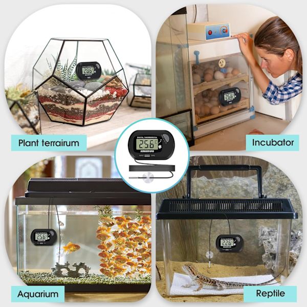Digitalt LCD-akvarie termometer med sugekopper og vandtæt sonde til akvariefisketank (2 stk.)