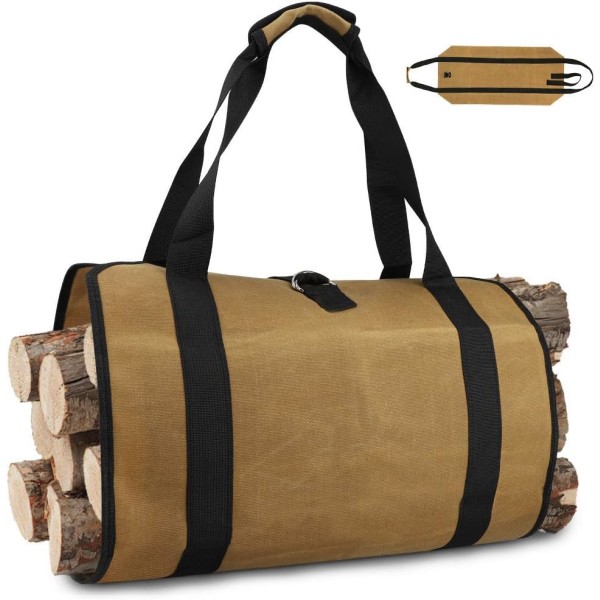 Canvas Log Bag Fireplace Firewood Storage Bag Large Capacity Outdoor Log Holder Waxed Wood Log Holder (99x46CM)