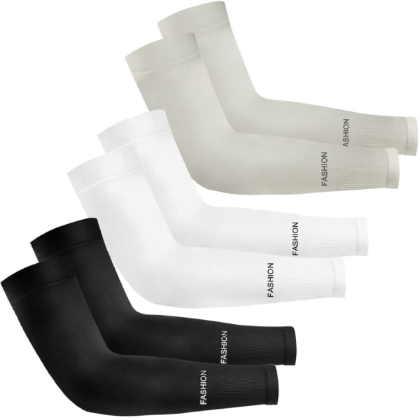 3 par armärmar UV-skydd Cover UPF 50 solärmar Unisex kylarmshandskar kompressionsärmar (svart, vit, grå)