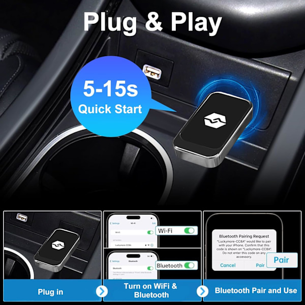 2-i-1 Trådlös CarPlay-adapter för CarPlay/Android Auto, Trådlös CarPlay-adapter för Android 11 och högre versioner av iPhone iOS 10, för fordon