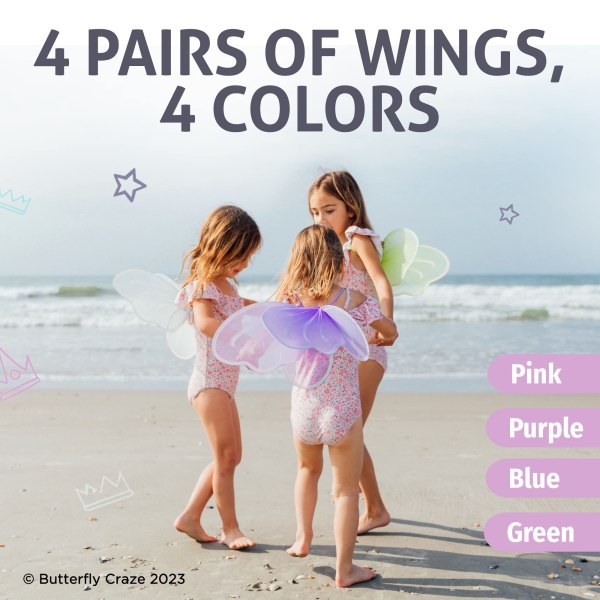 Flickors älva, ängel eller fjärilsvingar – förpackning med set med vingar