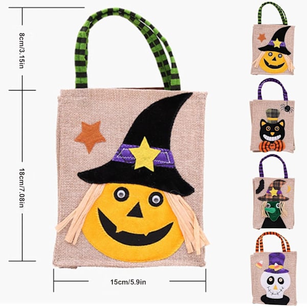 1 stk Halloween Non-Woven Vesker med Håndtak, Gjenbrukbare Halloween Trick orTreat Tote Vesker Godtepose for Halloween Festartikler (Hvit, 7,1 * 5,9 TOMMER)