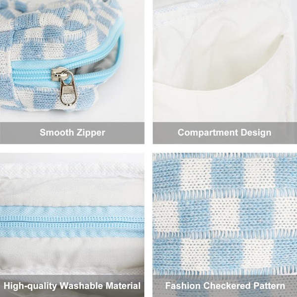 Sanitetsbindesförvaringspåse, Menstruationsbindesdragkedja Checkered Portable Period Bag Panty Liners, Tamponförvaringspåse-Blå