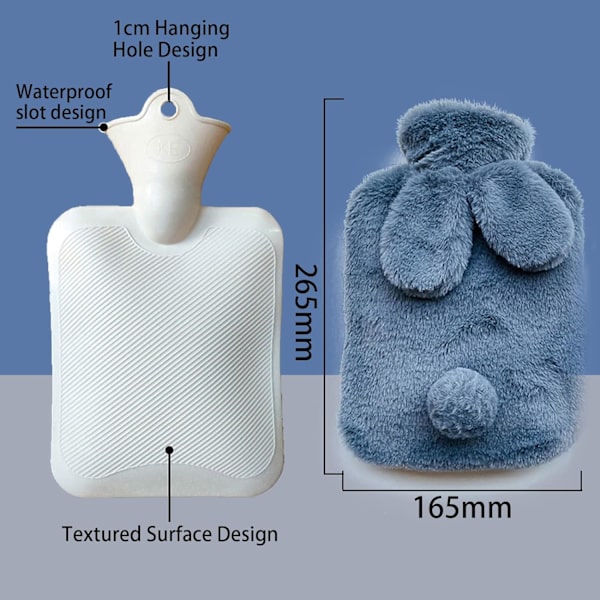 Myk varmtvannsflaske i plysj, myk varmtvannsflaske, varmtvannsflaske med fleece-trekk varmtvannsflaske