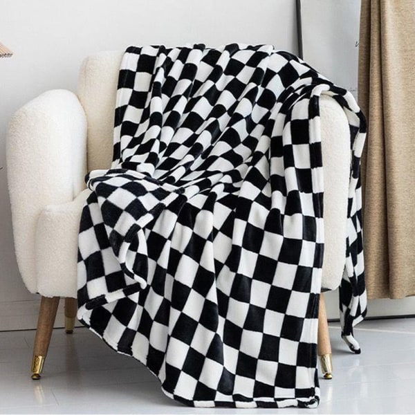 Ruudullinen huopa, flanelli mustavalkoinen, 50" x 60" sohvasohva makuuhuoneen tuoliin kodin sisustukseen, kevyt ruutukuvioinen matkahuopa