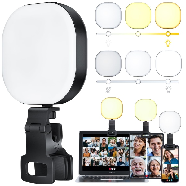Mini Selfie Light, Telefon Light Clip on, 2000mAh Genopladelig & Justeret 5 Lys Modes Ring Light til telefon, Clip-on Ring Light