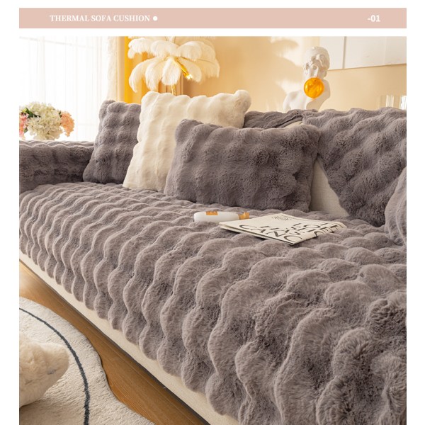 Kanin plysch sofföverdrag L-form 1/2/3/4 sitssoffa överdrag hörnsoffa U-form, 2023 Ny universell halkfri soffskydd, supermjuk soffa grey 70*70cm