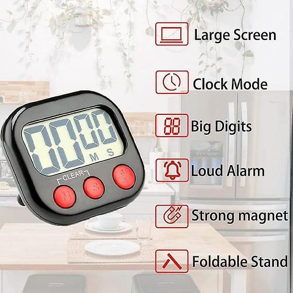 Køkken Timer, Digital Synlig Timer Magnetisk Ur Stopur Nedtællingstimer, LCD Skærm