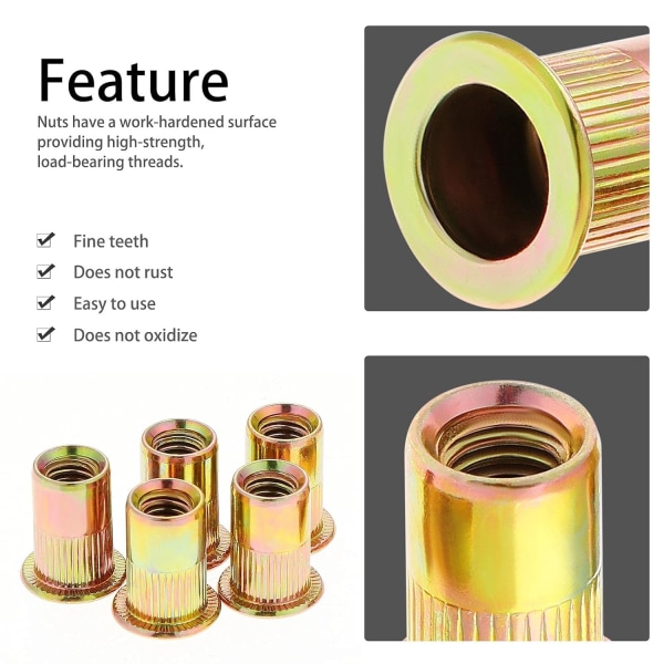 50 kappaletta M12 litteäkantainen kierteitetty niitti, sinkitty hiiliteräs kierteitetyt niitit, M12 niitti kierteitetyt lisäkkeet (18mm x 22mm)