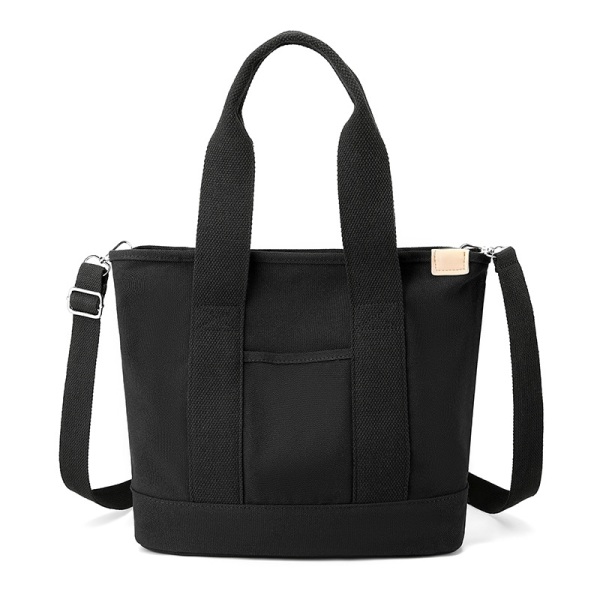 Multi-lomme Tote Bag med glidelås, lerret japansk håndlaget håndveske med rom, multifunksjonelle vesker Black