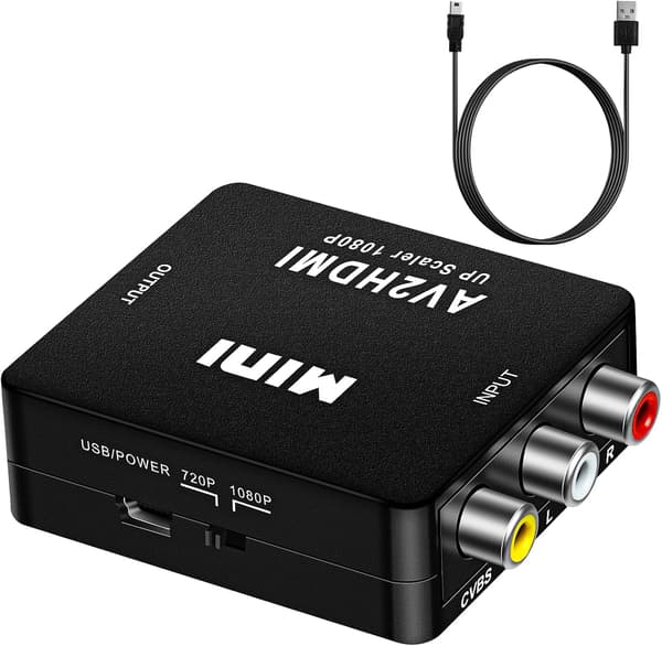 RCA til HDMI-adapter, Mini AV RCA CVBS til HDMI-videokonvertere, understøtter 720 1080P til PC Xbox PS3 PS2 TV STB