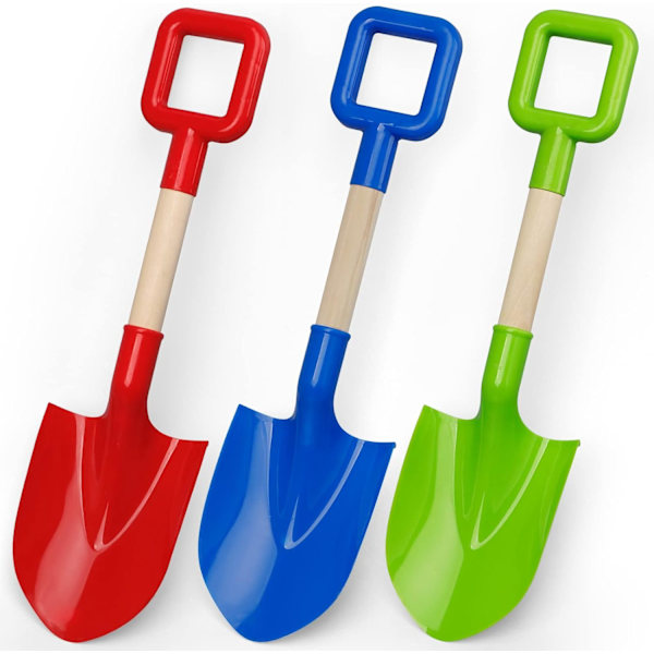 Haveredskaber med træhåndtag, plantesæt til baghaven, robust skovl til udgravning, slidstærk ABS-plastspade - 3 stk. (rød, blå, grøn)