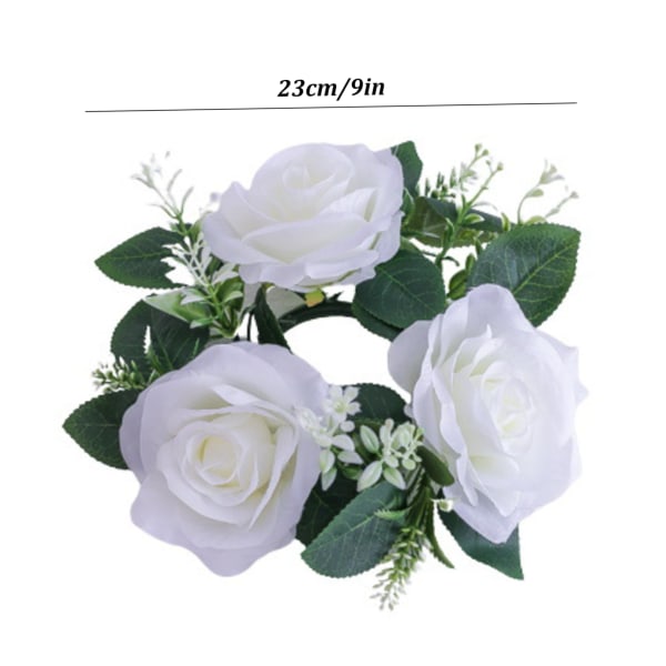 Candle Rings 9 Inch Artificial Rose Candle Rings Wreaths With Green Eucalyptus Leaves Small Candle Rings For Pillar Wedding Centerpiece Decor White