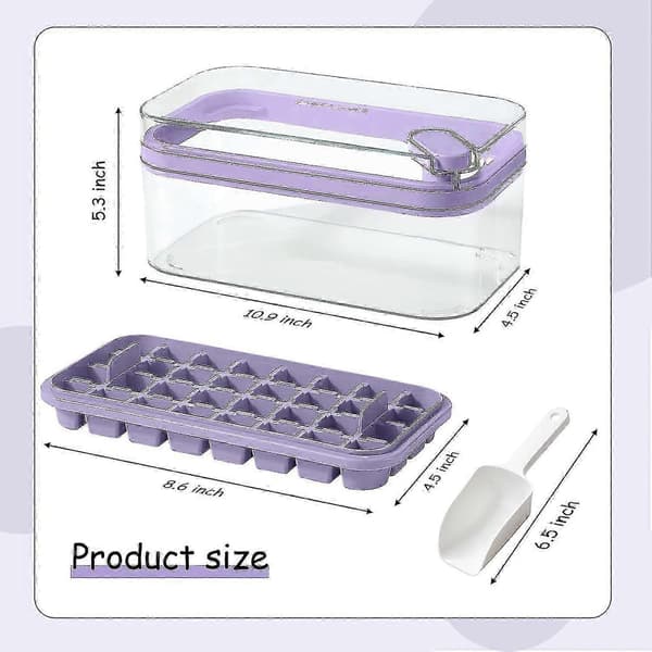 Isbitsform med lock och behållare, 2-pack för frys, 64 st isbitsformar (lila) purple