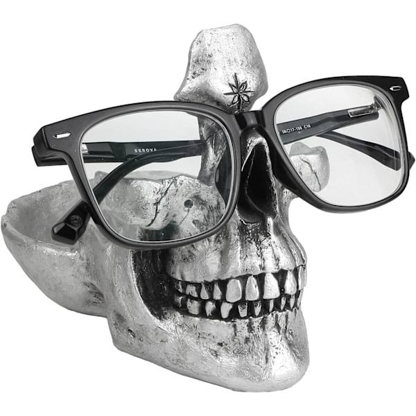 Skalle Brillestel Stativ, Solbriller Brille Display Stativ, Nøgleholder Harpiks Skulpturer til Hjem, Kontor, Skrivebord, Natbord (Sølv)