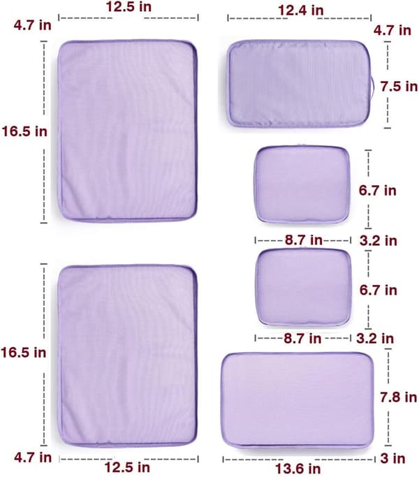 6 sett - Pakking Reisearrangør (Lavendel) Purple