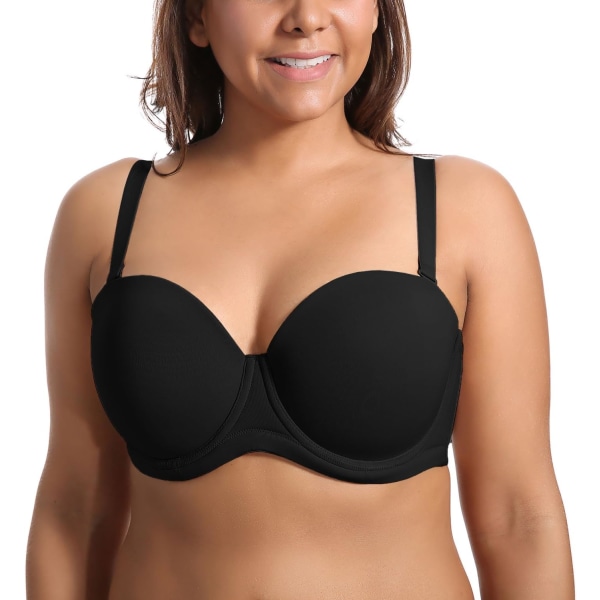 Kvinnors axelbandslös bh push up för större byst multiway bygel slät bandeau bh（svart，80C） 80C
