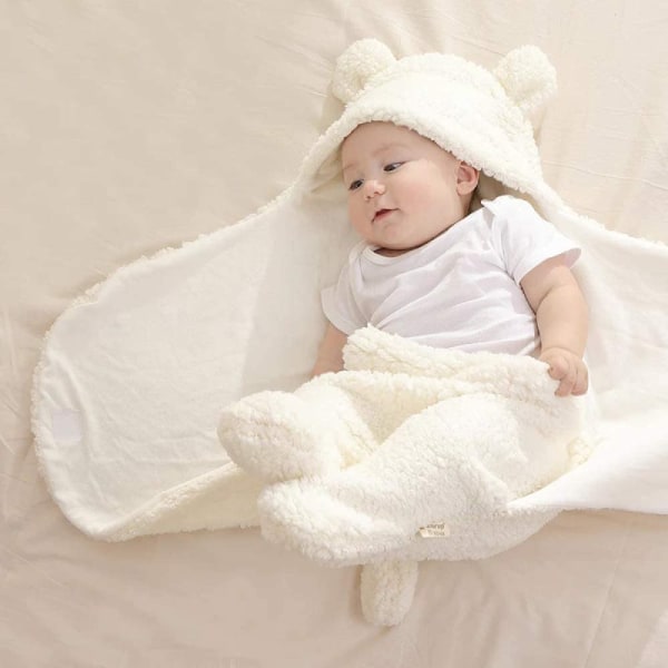 Söta unisex kläder för nyfödda Baby Tjocka bomullsfiltar Plysch lindade filtar (vit) White
