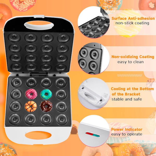 Mini Donut Maker - Donut Maker Maskine til Hjemmet - 16 Små Donut Maker, Elektrisk Non-Stick Overflade Gør til Børns Donut Maker, Laver Donuts (Hvid)