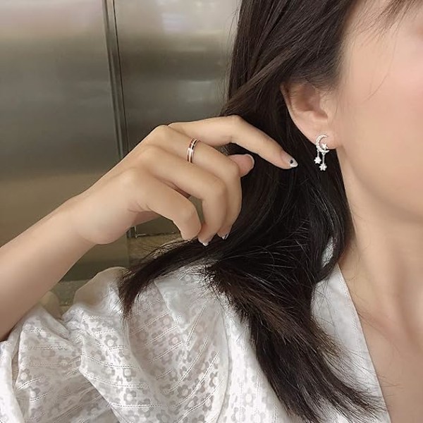 925 Sterling Sølv Halvmåne Stjerne Studs Øreringe til Kvinder Teen Piger CZ Simuleret Diamant Øreringe Stjerne Tassel Øreringe