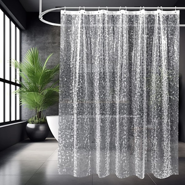 Bruseforhæng 180 x 180 cm, 3D Semi Transparent EVA Ingen Vask Transparent Forhæng, Gennemskinneligt Stenmønster