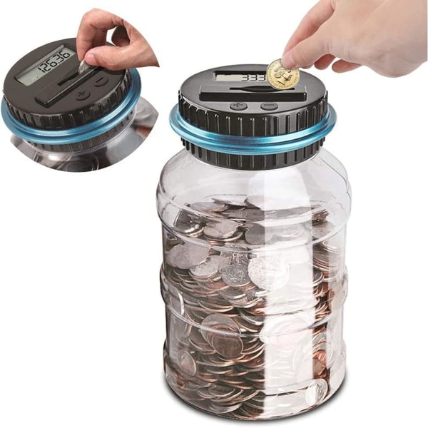 Elektroninen rahalaatikko, Creative Digital Coin Jar Automaattinen kolikon laskuri Money Bank -säästölaatikko LCD-näytöllä, 1,8 litran suuri kapasiteetti kolikoille, lapsille