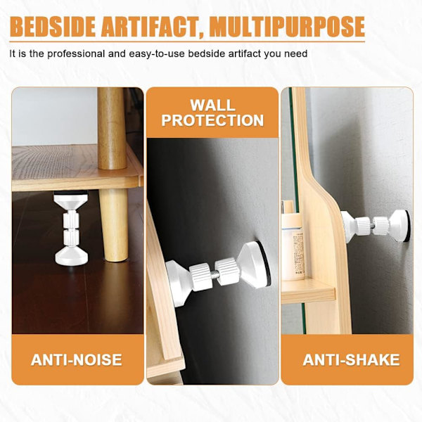 4-pak justerbare anti-ristes gjengede hodegavlstoppere for seng rammevegg hodegavl anti-ristes festing for senger skap sofaer 95-110mm (hvit)