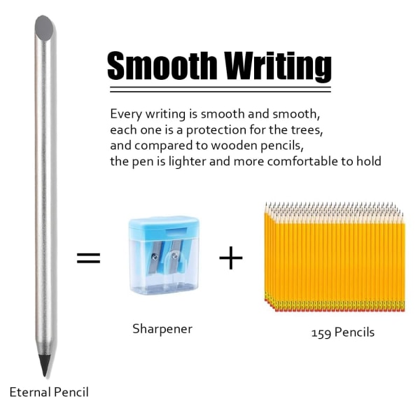 3 st metalliska bläckfria pennor, bärbar oändlig penna, metallisk återanvändbar evig penna för barn och vuxna att skriva skola kontor