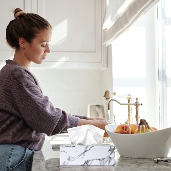 Rektangulär servettdispenser i PU-läder för hem, kontor och restaurang, marmor White rectangle