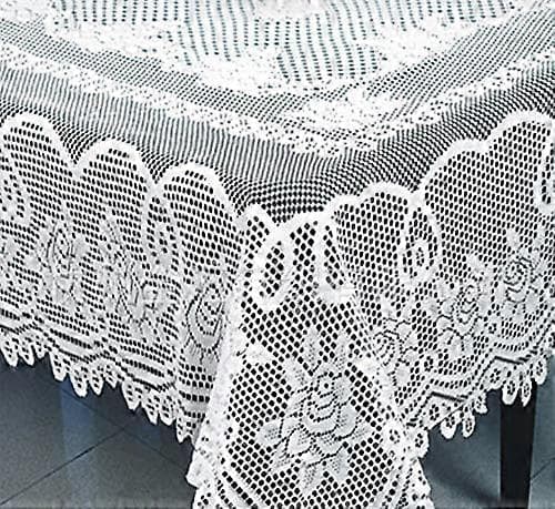 Blommig spetsduk, vit rektangel, 152x228cm